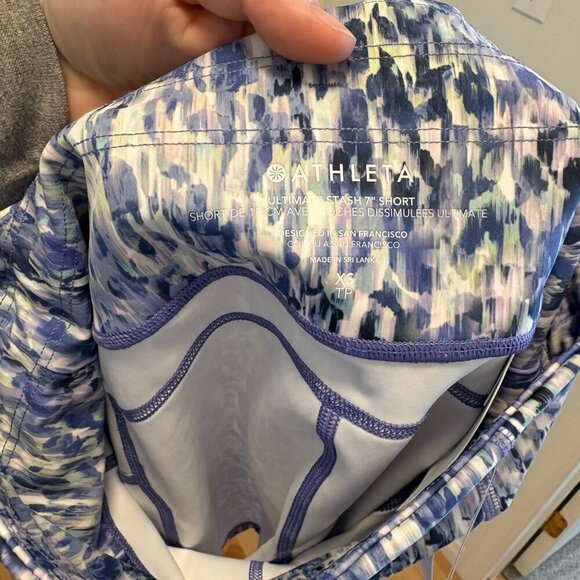 Athleta Ultimate Stash Pocket 7” Short Shorts NWT Size XS Blue Purple Green - Picture 9 of 12